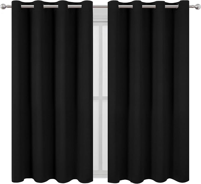 Black Blackout Curtains 52 x 63 Inch Length/Set of 2 Curtain Panels/Thermal - Image 2