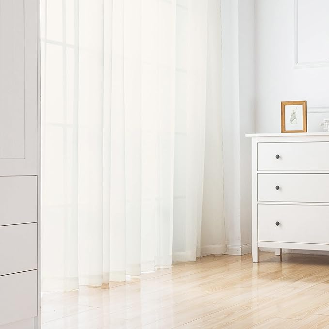 Chyhomenyc Ivory Sheer Curtains 96 Inch Length 2 Panels Set | Elegant, Light - Image 2