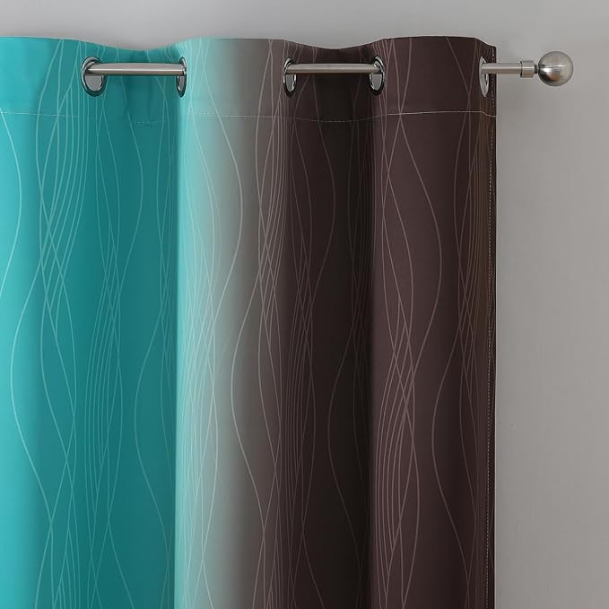 Brown and Teal Ombre Blackout Curtains - Image 4