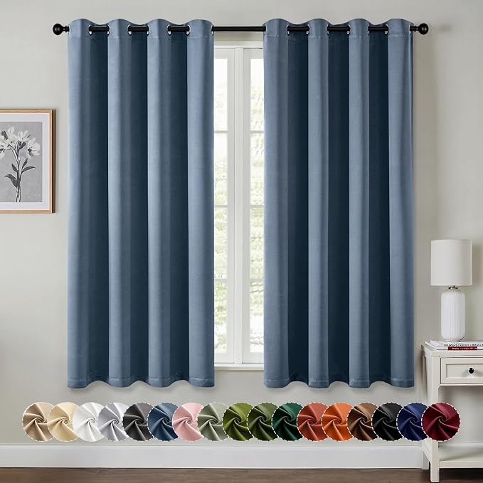 MIULEE Blackout Curtains for Bedroom 2 Panels 55 x 68 Inch Long Stone Blue | by MIULEE