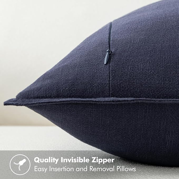 MIULEE Decorative Linen Euro Sham Pillow Covers 24x24 Navy | Boho Farmhouse​ - Image 3