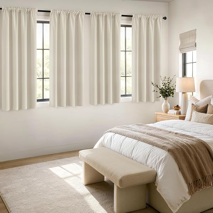 MIULEE 4 Panels Set Beige White Blackout Curtains 63 Inch Length Bedroom | - Image 5