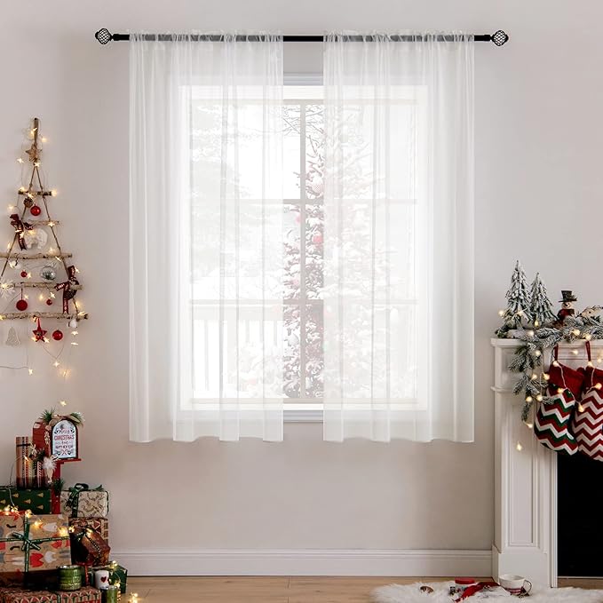 MIULEE 2 Panels Sheer Curtains for Living Room 54 X 63 Inches Ivory | Sheer by MIULEE