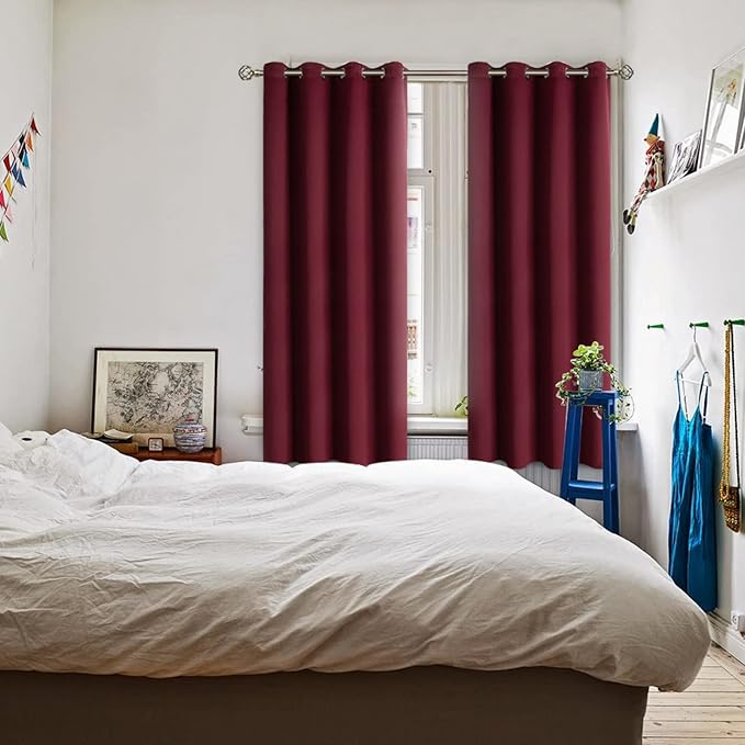 BGment Blackout Curtains for Bedroom - Grommet Thermal Insulated Room Darkening Curtains for Living Room, Set of 2 Panels, Each 55 x 69 Inch, Burgundy Red
