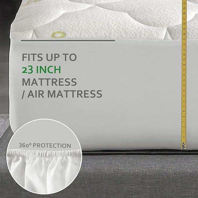 King Size Air Mattress Topper Cover, Thick Quilted Mattress Topper, Viscose Made from Bamboo Pillow Top King Mattress Pad with Deep Pocket Fits Up to 23 Inch Mattress
