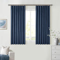 Navy Blue Pinch Pleat 100% Blackout Linen Curtains 2 Layers 45 Inch Long | by Twodrapes
