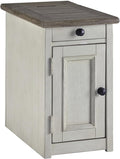 Signature Design by Ashley Bolanburg Farmhouse Chair Side End Table with Outlets and USB Ports, Antique Cream & Brown