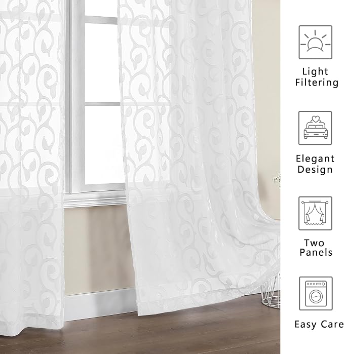 Furman Extra Long Sheer White Curtains 96 inches Long - Image 3
