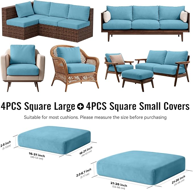 8Pcs Outdoor Cushion Covers, Stretch Patio Furniture Couch Chair Slipcovers | - Image 2