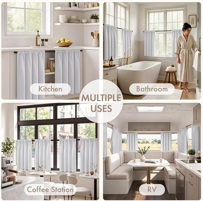 MIULEE 4-Panel 36 Inch Blackout Kitchen Tier Curtains Over Sink Creyish White - Image 5