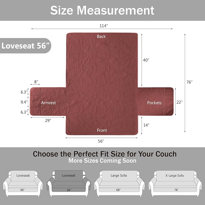 Red Loveseat Covers 2 Cushion Couch, Water-Repellent Sofa Cover - Image 6