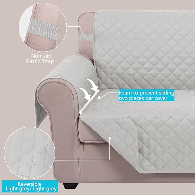 U-NICE HOME 4 Seater Sofa Cover 91''Large Couch Cover, Light Grey | Washable - Image 3