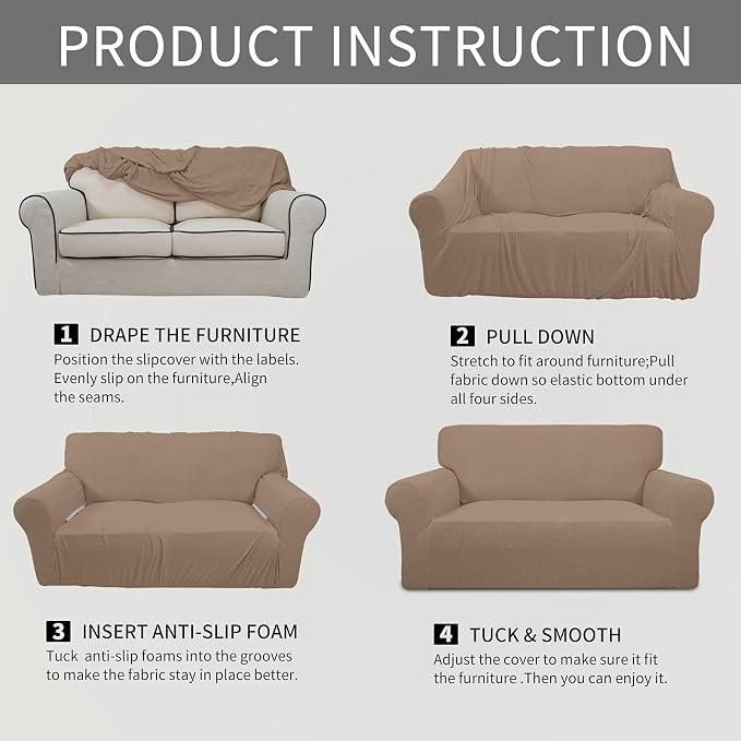 Easy-Going Stretch Loveseat Couch Covers Washable Camel | 1-Piece Loveseat - Image 6