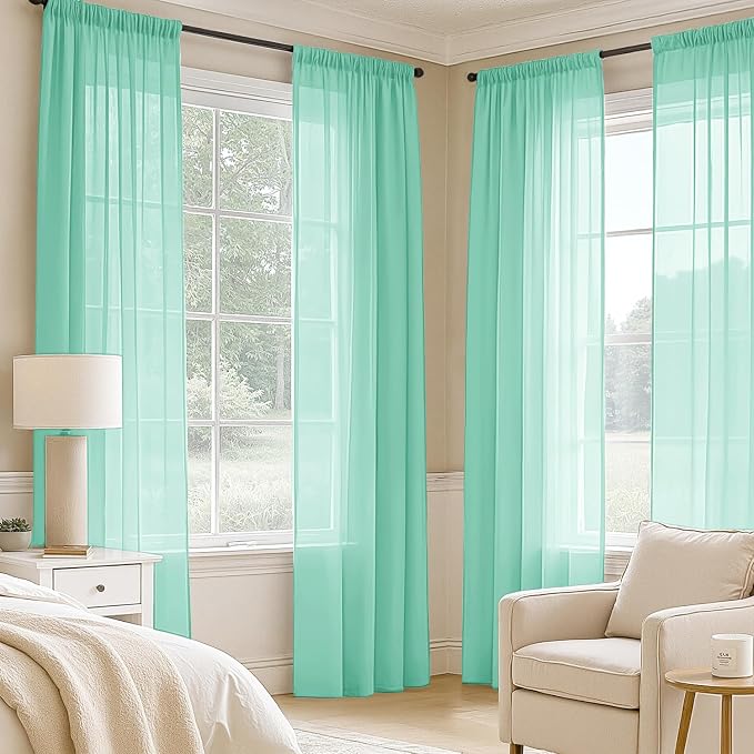 MIULEE Aqua Sheer Curtains 108 Inches Long 4 Panels 42 x 108 Inches | Light - Image 2