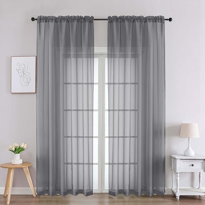 Chyhomenyc Charcoal Grey Sheer Curtains 90 Inches Long 2 Panels, Light by Chyhomenyc
