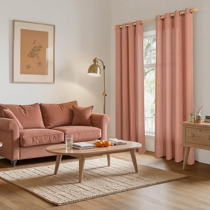YoungsTex Rust Terracotta Linen Curtains 80 Inch Length, Burnt Orang Light - Image 2