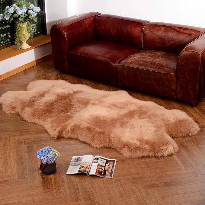 IRIWOOL Premium Genuine Fur Sheepskin Rug Real Australia Sheepskin Natural - Image 6