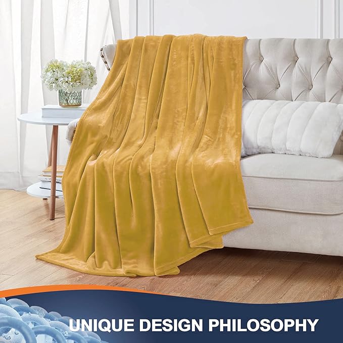 Walensee Fleece Blanket Plush Throw Fuzzy Lightweight (Twin Size 60x80 Honey Gold) Super Soft Microfiber Flannel Blankets for Couch, Bed, Sofa Ultra Luxurious Warm and Cozy for All Seasons