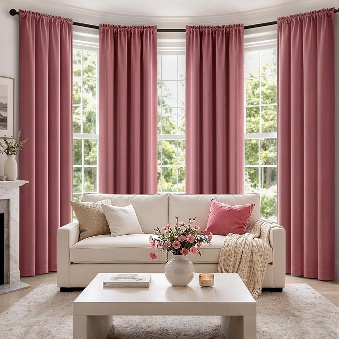 MIULEE 84 Inch Length Dusty Rose Blackout Bedroom Curtains Set of 4 | Thermal by MIULEE