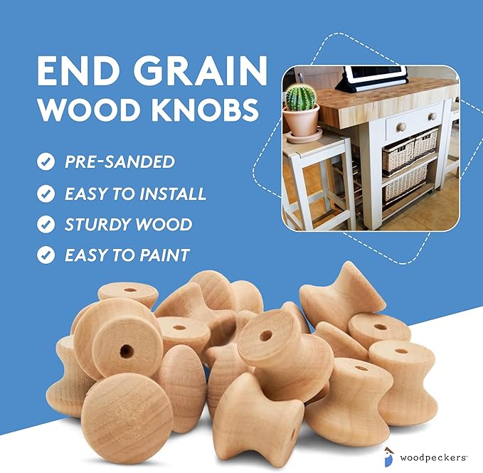Woodpeckers 3/4-inch Unfinished Small Wooden Knobs - Pack of 25 for Cabinets, Dressers, Drawer Pulls, Furniture Replacement, and Crafts