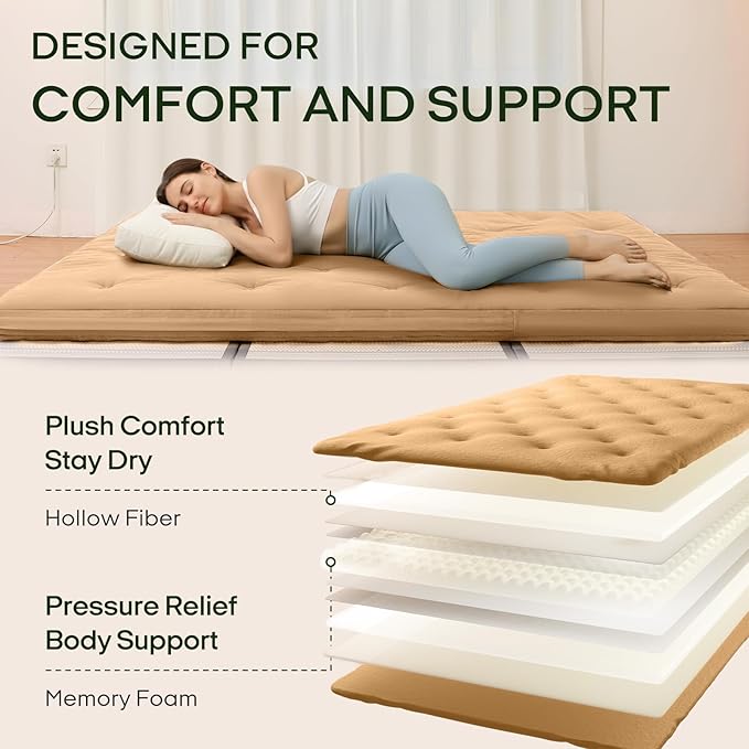 ZonLi Japanese Floor Futon Mattress Queen Size 80"x 60", 100% Cotton Cover 2.5'' Thicken Tatami Mattress, Foldable Sleeping Pad, Portable Dormitory Tatami Mat, Roll Up Floor Lounger Bed for Adult