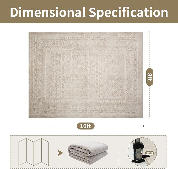 8x10 Washable Area Rugs for Living Room, Dining Room- Beige Brown | Ultra Soft - Image 2