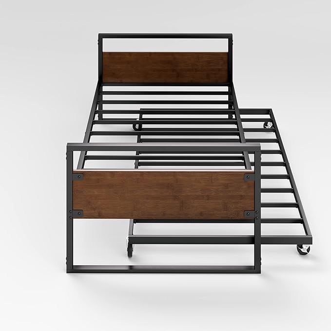 ZINUS Suzanne Bamboo and Metal Daybed with Trundle, Mattress Foundation with Steel Slat Support, Easy Assembly, Twin