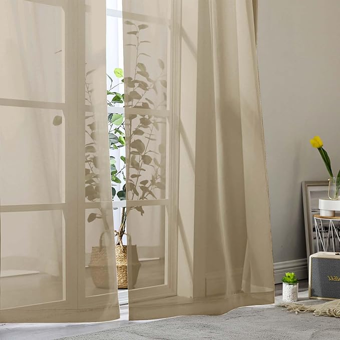 Taupe Sheer Curtains for Bedroom Living Room 96 Inches Long 2 Panels, Modern - Image 9