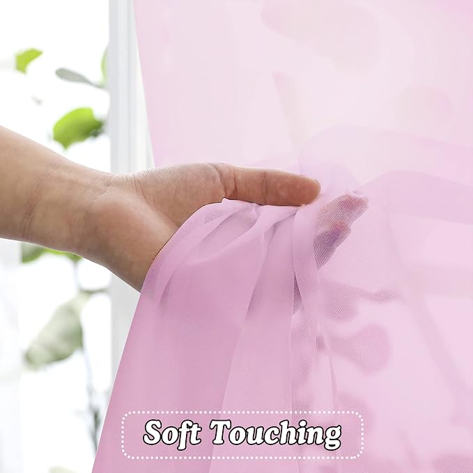 2 Pack: Basic Pink Sheer Curtain 84 Inches Long, Light Filtering Sheer Drapes - Image 4