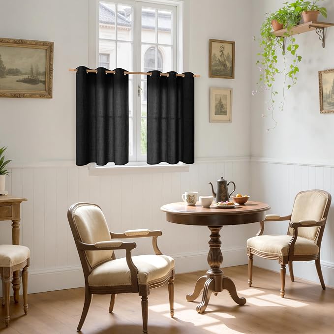 YoungsTex Black Linen Curtains 40 Inch Length - Image 2