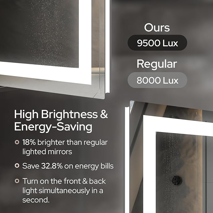 60 x 30 LED Vanity Mirror for Bathroom, Frontlit & Backlit LED Mirror for Bathroom with 3 Colour Lights, Wall Vanity Mirror with Anti-Fog, Shatterproof & Memory Function, Perfect for Modern Bathrooms