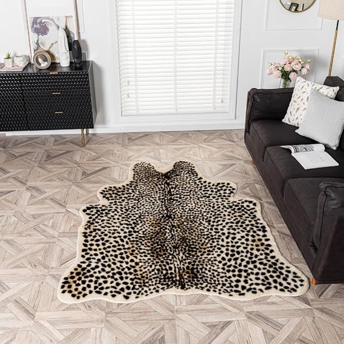 Huichenxing2021FURSTORE Faux Cheetah Area Rug Animals Printed Hide Mats Leopard - Image 6