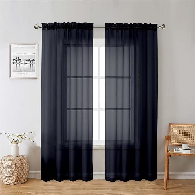 Black Sheer Curtains 78 Inches Long 2 Panels Set, Privacy Voile Light Filtering by Lecloud