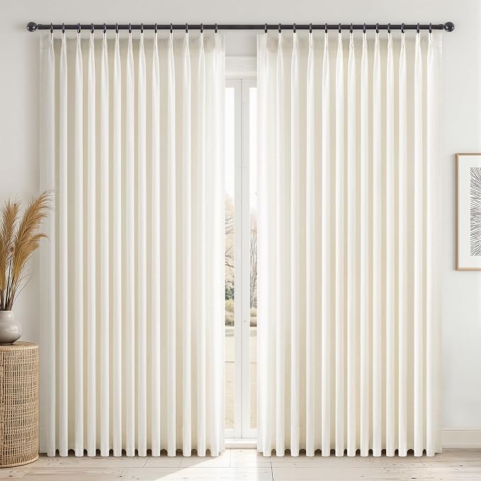 Topfinel 105 Inch Curtains 2 Panels Set, Two Packs Pinch Pleat Back Tab Linen by Topfinel