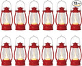 12Pcs Red Mini Lanterns for Centerpiece – Vintage Lantern Decor for Christmas, Halloween, Weddings & Western Party – Hanging Ornaments Bulk with Flicker LED Candle for Cowgirl, Camping Decor