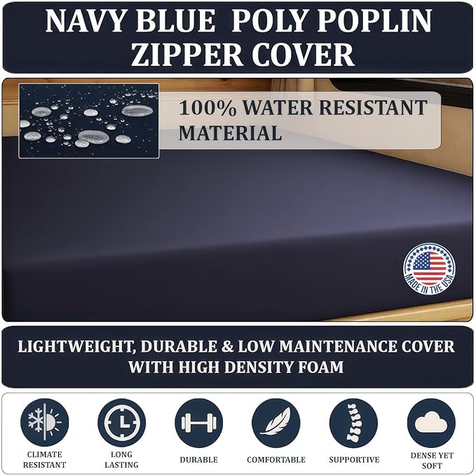 Foamma 3” x 36” x 75” Water Resistant RV Bunk Mattress, Firm High Density Foam, Comfortable and Durable Polyester Cover, Truck, Camper, Travel Trailer, Made in USA