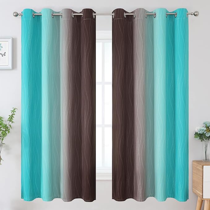 Brown and Teal Ombre Blackout Curtains - Image 2