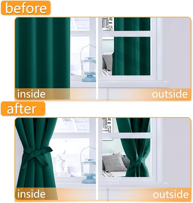 Blackout Curtains for Bedroom, Hunter Green, 38 x 84 Inch, 2 Panels | Thermal - Image 4