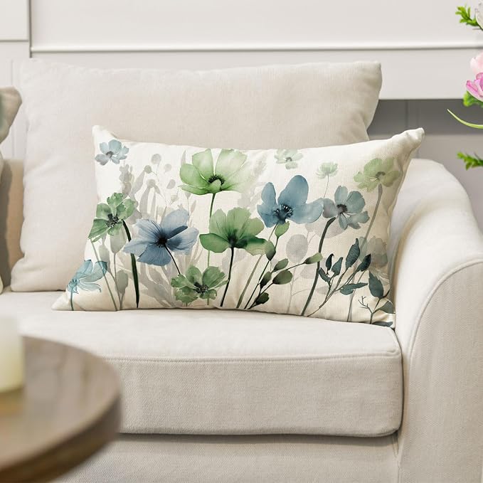 AVOIN colorlife Poppy Flowers Chinoiserie Throw Pillow Cover 12x20 Inch | Blue - Image 5