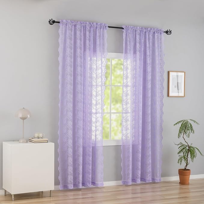 YJ YANJUN Vintage Lace Curtains 72 Inches Long-Victorian Floral Pattern - Image 3