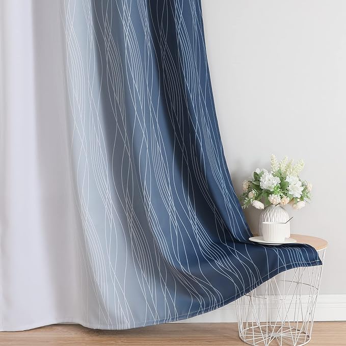 Navy Blue and Greyish White Blackout Curtains - Image 6