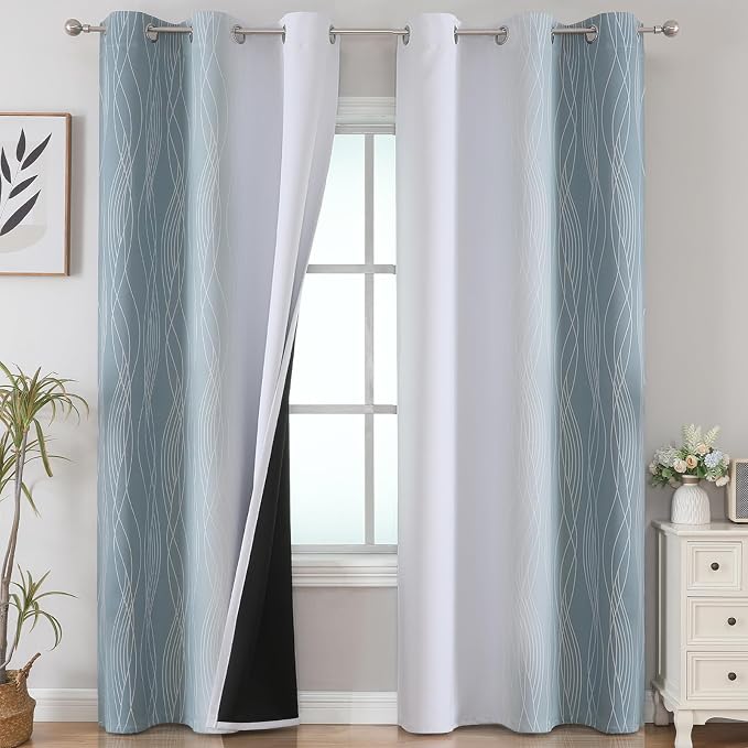 Stone Blue and Greyish White Blackout Curtains by ESTELARTEXTILER