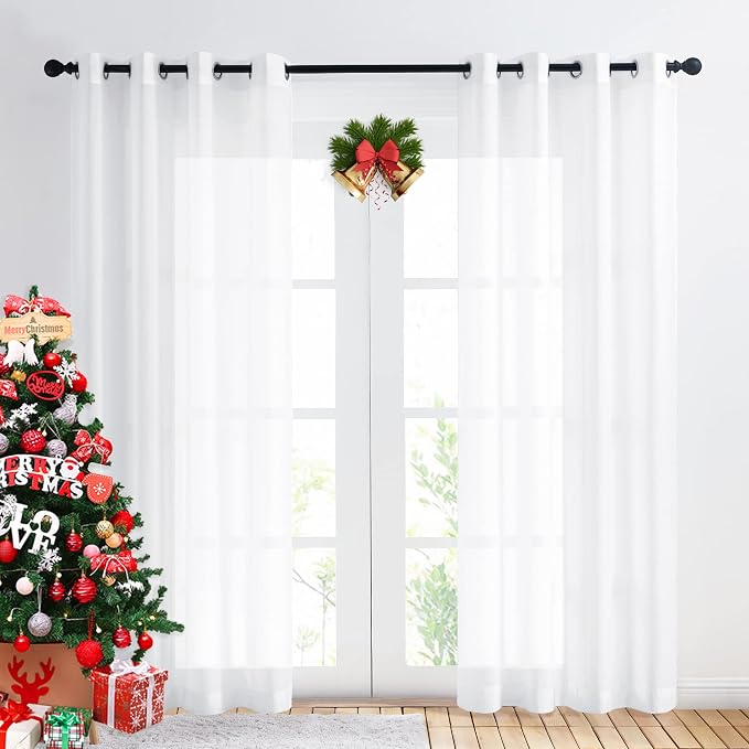 NICETOWN White Sheer Curtains 84 inches Long, Chiffon Semi Sheer Curtain Panels - Image 2