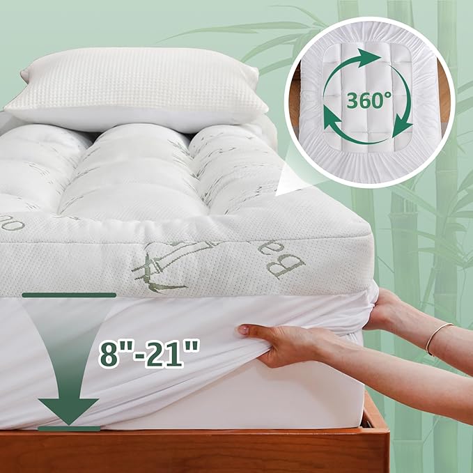 DOWNCOOL 3 Inch Memory Foam Mattress Topper Twin – Cooling Pillow Top Mattress Topper for Back Pain Relief, with Bamboo Viscose Air Layer, 1700 GSM Fill, Deep Pocket Fits 8"–21"