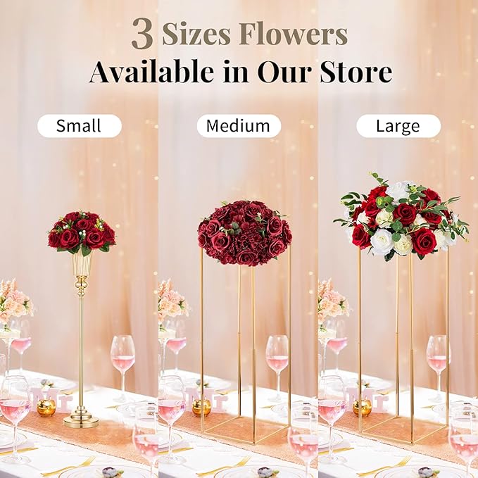 NUPTIO Flower Wedding Centrepieces for Tables - 2 Pcs 9.5in Diameter Crimson Artificial Flowers Rose Ball for Centerpieces Table - Fake Rose Arrangements for Weddings Birthday Party Decor