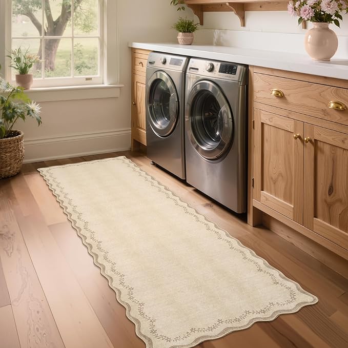 GarveeHome 2x6 Scalloped Washable Runner Rug Non Slip Hallway Kitchen Rug | - Image 2