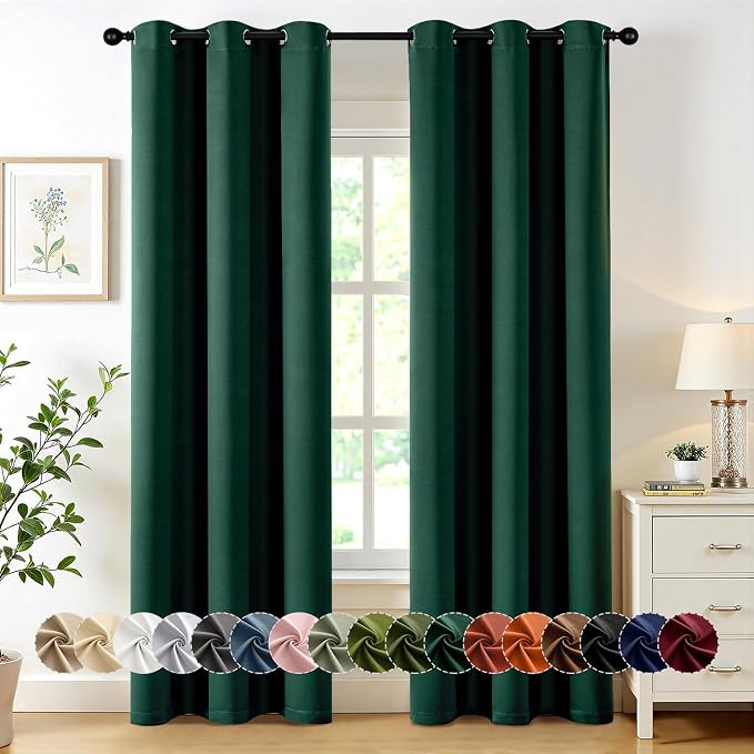 MIULEE Blackout Curtains for Bedroom 2 Panel 40 x 90 Inch Long Hunter Green | by MIULEE