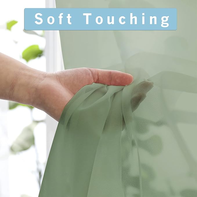 Sheer Curtains Sage Green, Light Filtering - Image 3