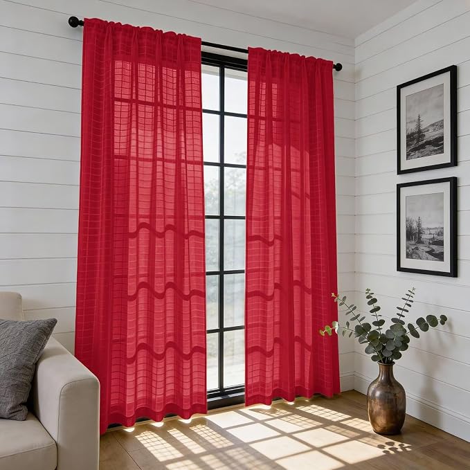 SpaceDresser Check Sheer Curtains 45 Inches Long - Image 6