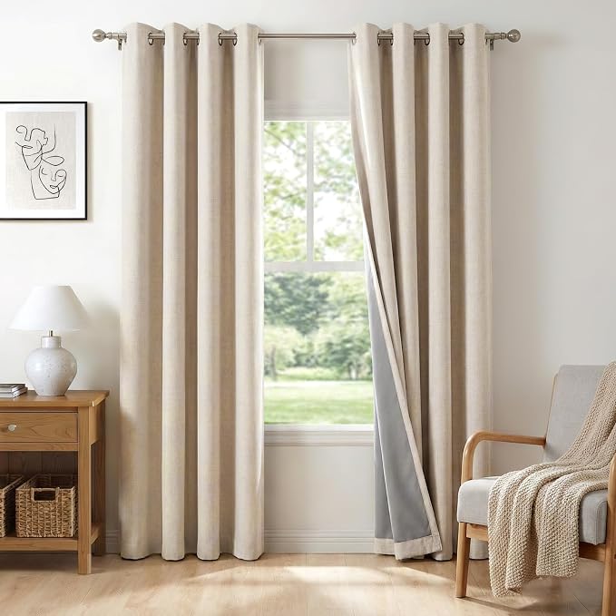 100% Blackout Linen Textured Curtains 108 Inch Long, Oatmeal | 100% Blackout by 100BlackoutShield